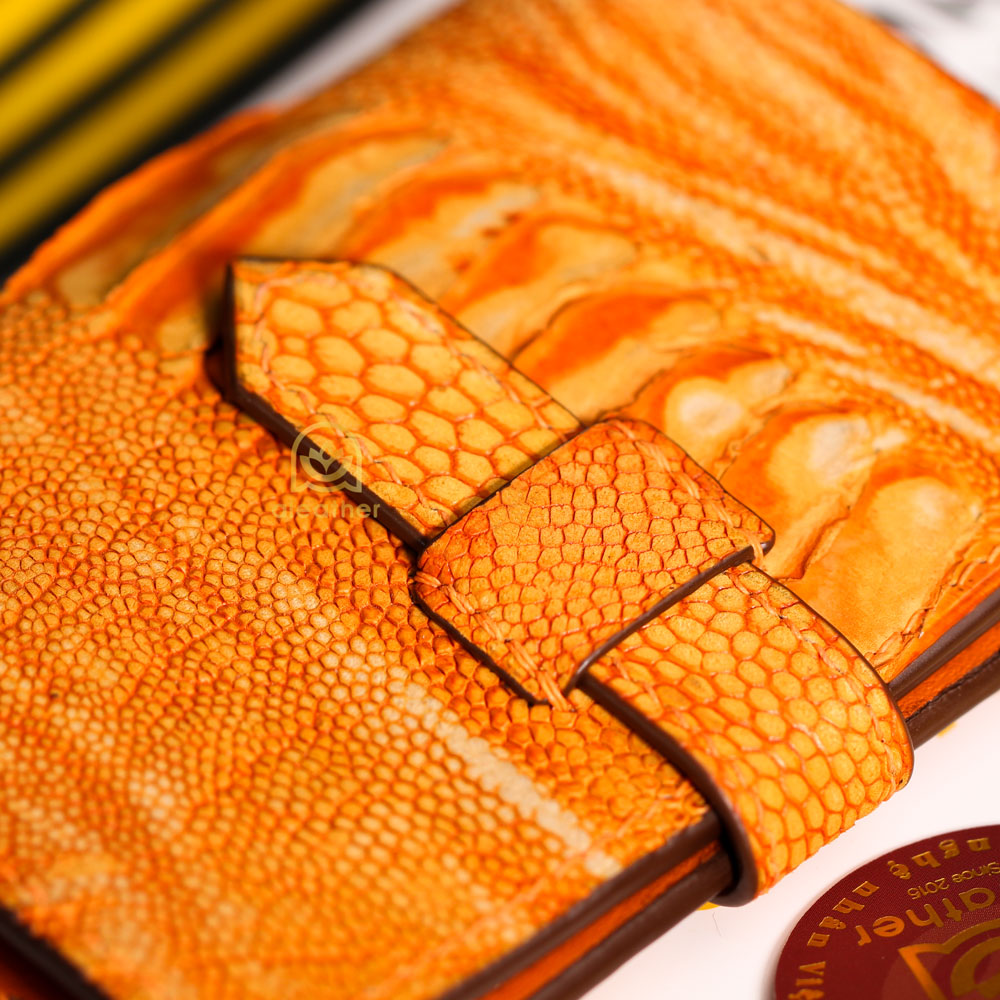 Ví nữ gập đôi handmade da đà điểu A-VI-2720 màu cam sang chảnh